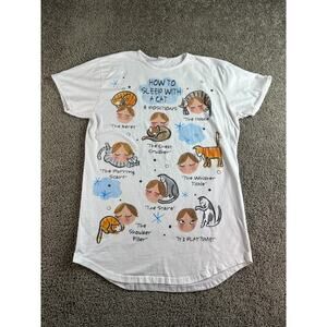 VINTAGE 90s Rel-E-Vant Products Cat Shirt Women OS White AOP Sleep With Cats